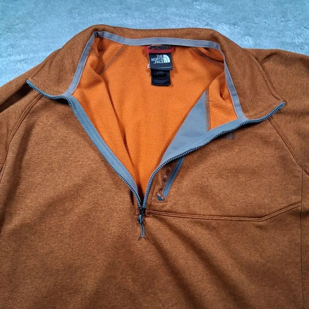 North Face Pullover Mens Large Orange Fleece Quarter Zip Hiking Chest Pocket
